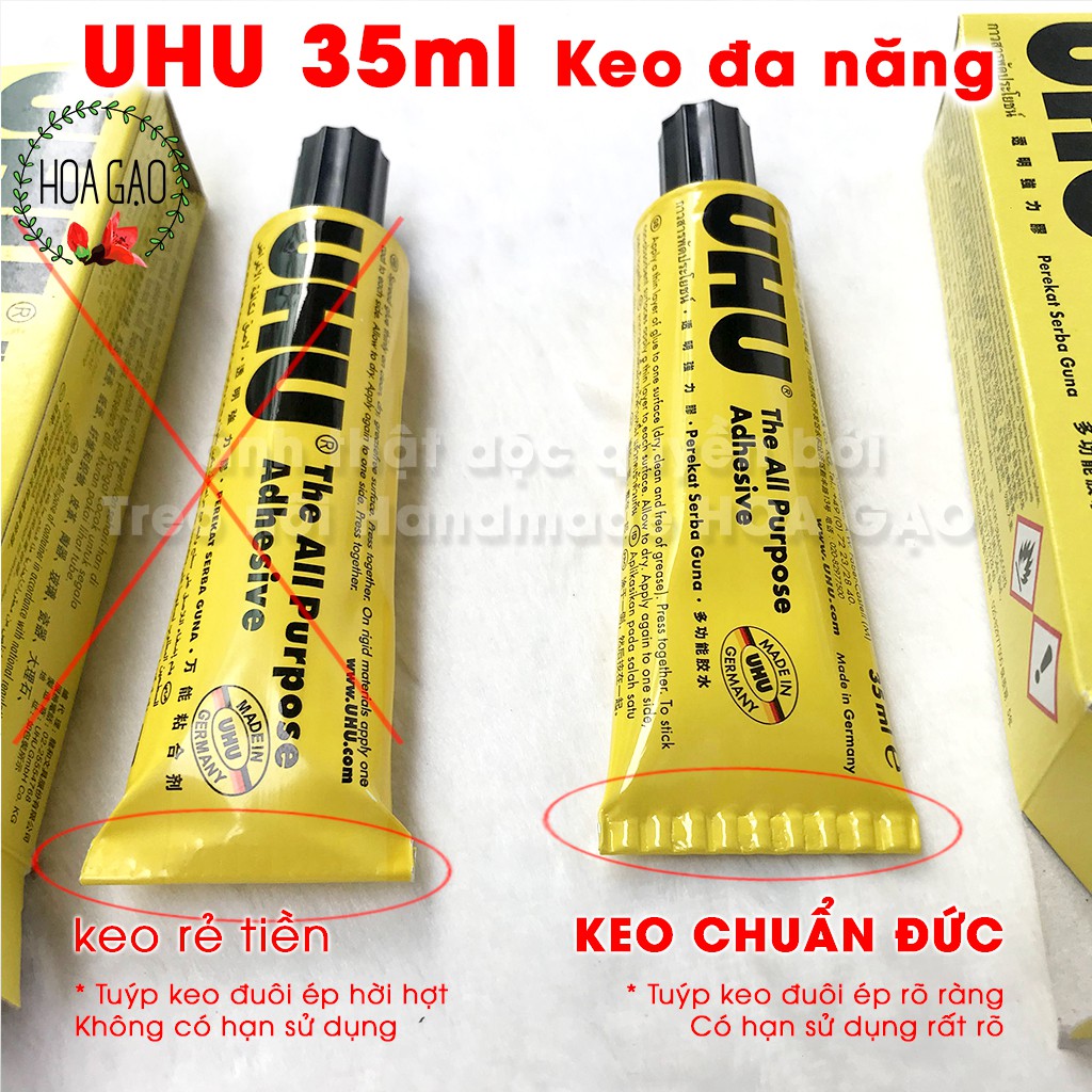 Keo dán đa năng, dán vải keo trong suốt UHU 35ml GUHU hàng tốt, chất lượng cao mềm dẻo, chịu nước