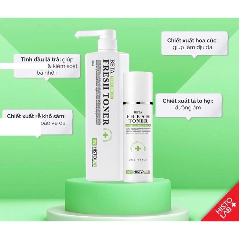 Histolab Beta Fresh Toner - Nước hoa hồng kiểm soát dầu thừa dùng được cho cả da mụn và nhạy cảm