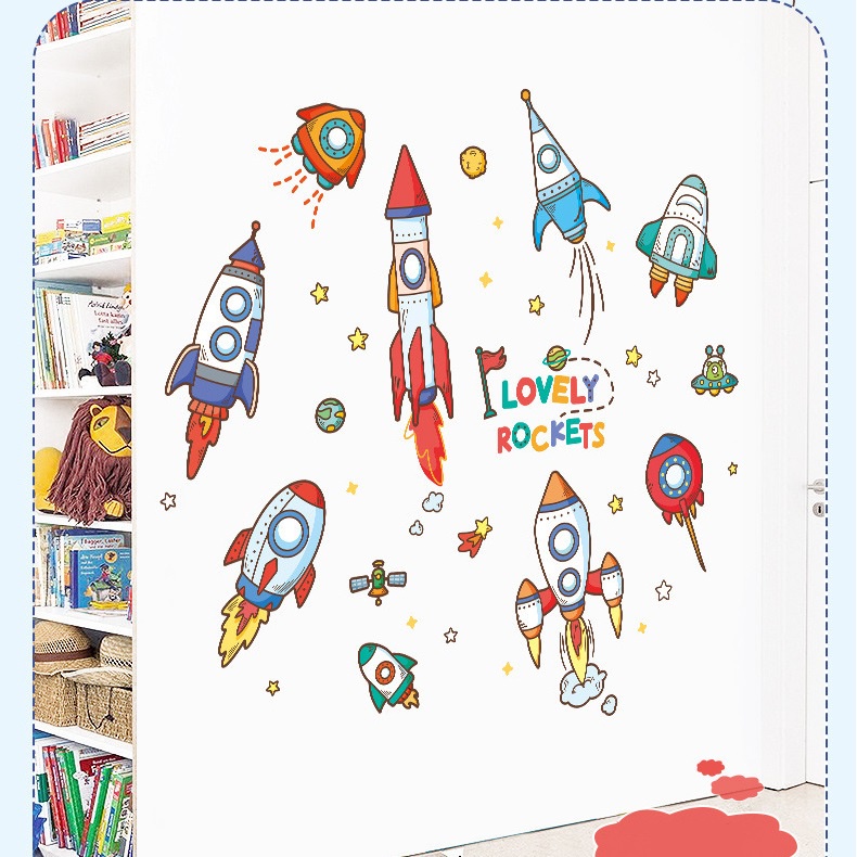 Decal dán tường cho bé trai Phi thuyền Lovely rocket