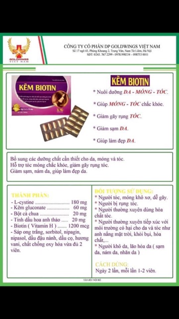 VIÊN UỐNG KẼM BIOTIN ( NGĂN NGỪA GÃY& RỤNG TÓC)