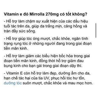 [Chính Hãng] Vitamin e đỏ 270mg Mirrolla của Nga 30v