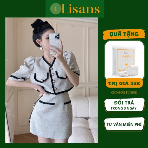 Set váy nữ tiểu thư áo croptop sang chảnh Hàn Quốc mùa hè SVN005