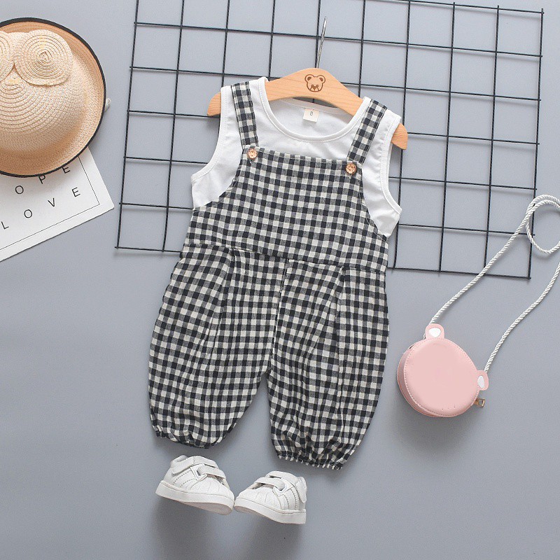 Bộ áo không tay + yếm lửng 2 dây đáng yêu cho bé gái