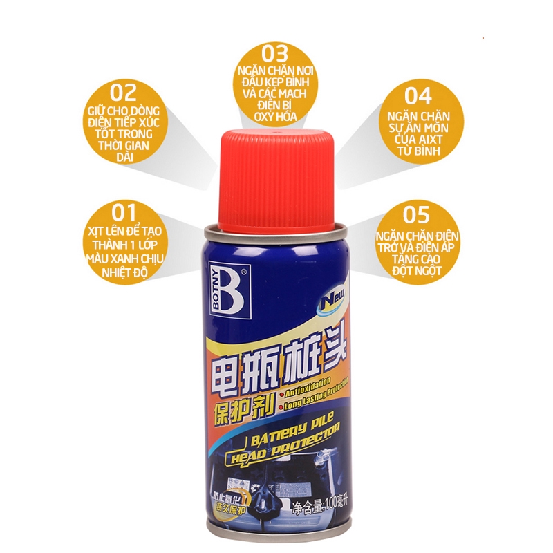 BOTNY Battery pile head potector 100ml,Dung dịch bảo vệ cực bình ắc quy chống ăn mòn bảo vệ bình acws quy-B-2002