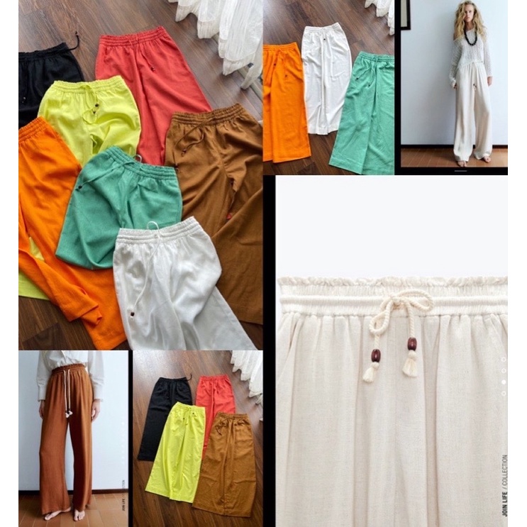 Quần linen tưng ống suông lưng cao nữ nhẹ mát.Hình cận vải shop chụp thật