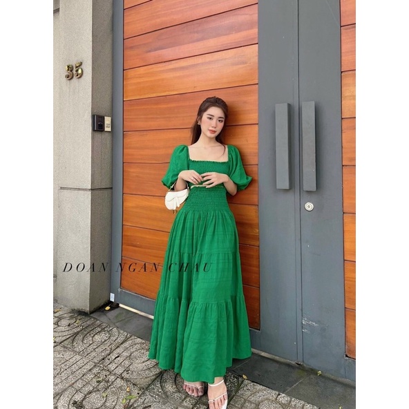 Sét bộ áo nhún chân váy maxi 5 màu đi biển du lịch
