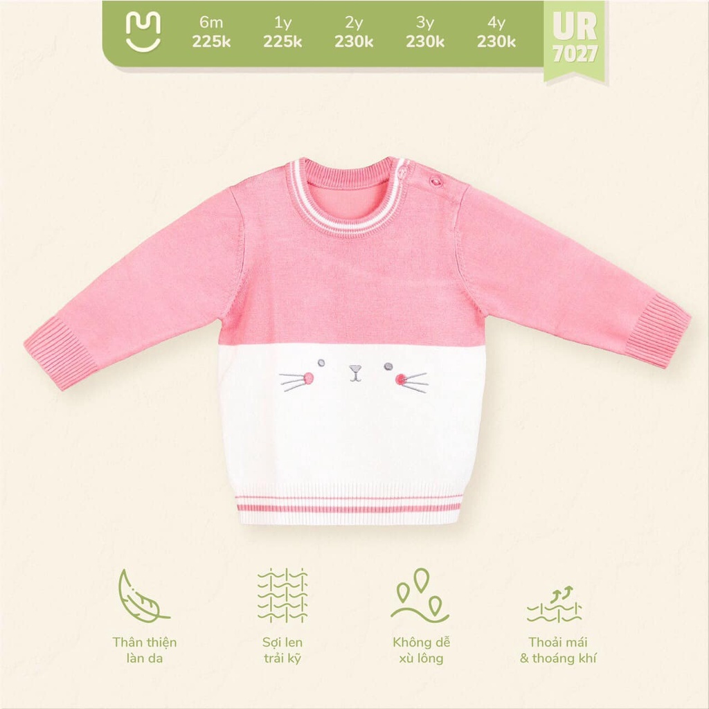 Áo len cho bé Ualarogo 6 tháng - 4 tuổi cúc cổ sợi len trải kỹ không xù lông 7027
