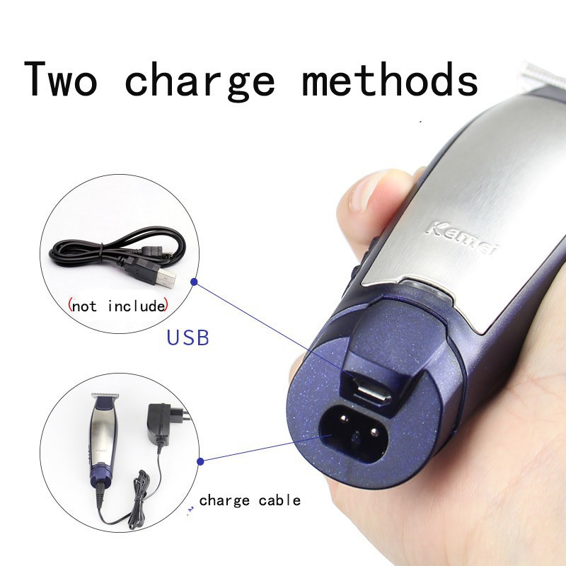 Tông đơ cắt tóc chuyên nghiệp Kemei KM-5021 lưỡi cắt sát da dạng sạc điện/ dây cáp USB tiện lợi