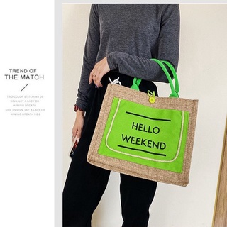 Túi cói hello weekend, Túi cói đi biển hàng đẹp dày dặn