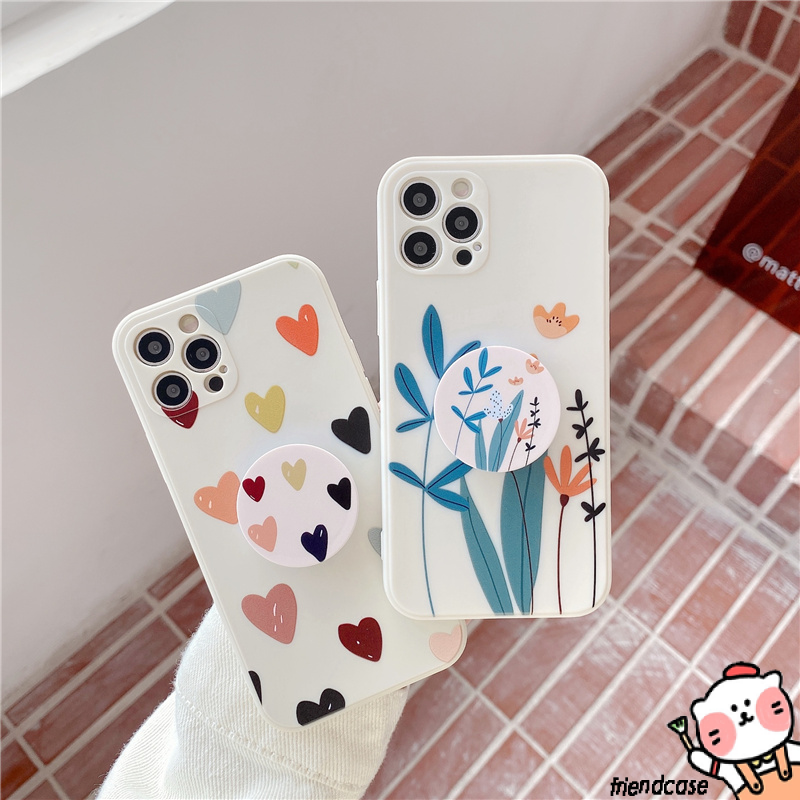 Xiaomi Poco X3 NFC Straight Eage Shockproof Phone Case Xiaomi Poco M3 Redmi Note9 Note8 Redmi 9 9T A15 Reno 4F Reno 4 A12 A92 A52 A72 A3S A7 A12E A5S A31 2020 Heart and Leaf Camera Protection Soft TPU Popsocket Case