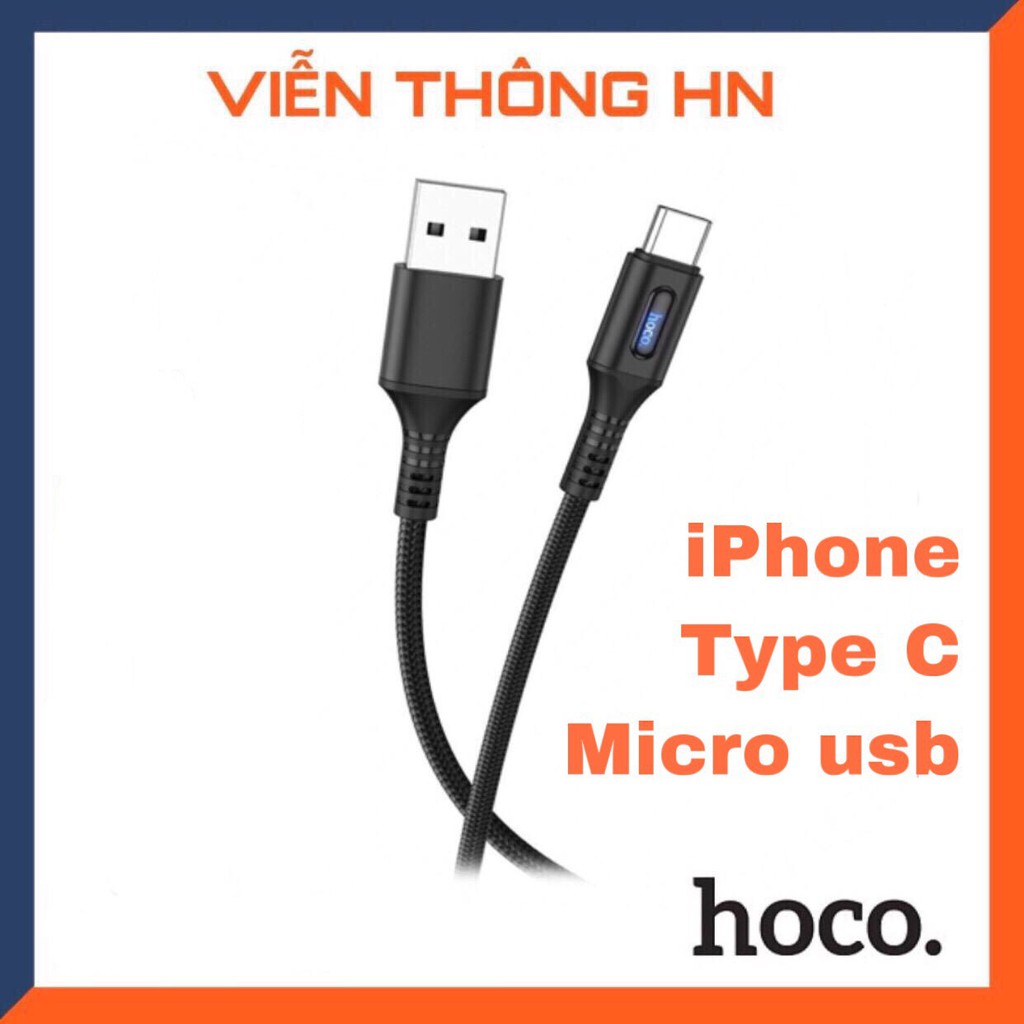 Dây sạc tự ngắt điện micro iphone type c Hoco u79 - cáp sạc bọc dù chống đứt cho ip samsung,...vv -vienthonghn