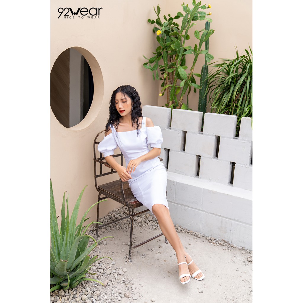 Váy bút chì dáng dài tay ngắn bồng trễ vai DOW0652 - 92WEAR | BigBuy360 - bigbuy360.vn