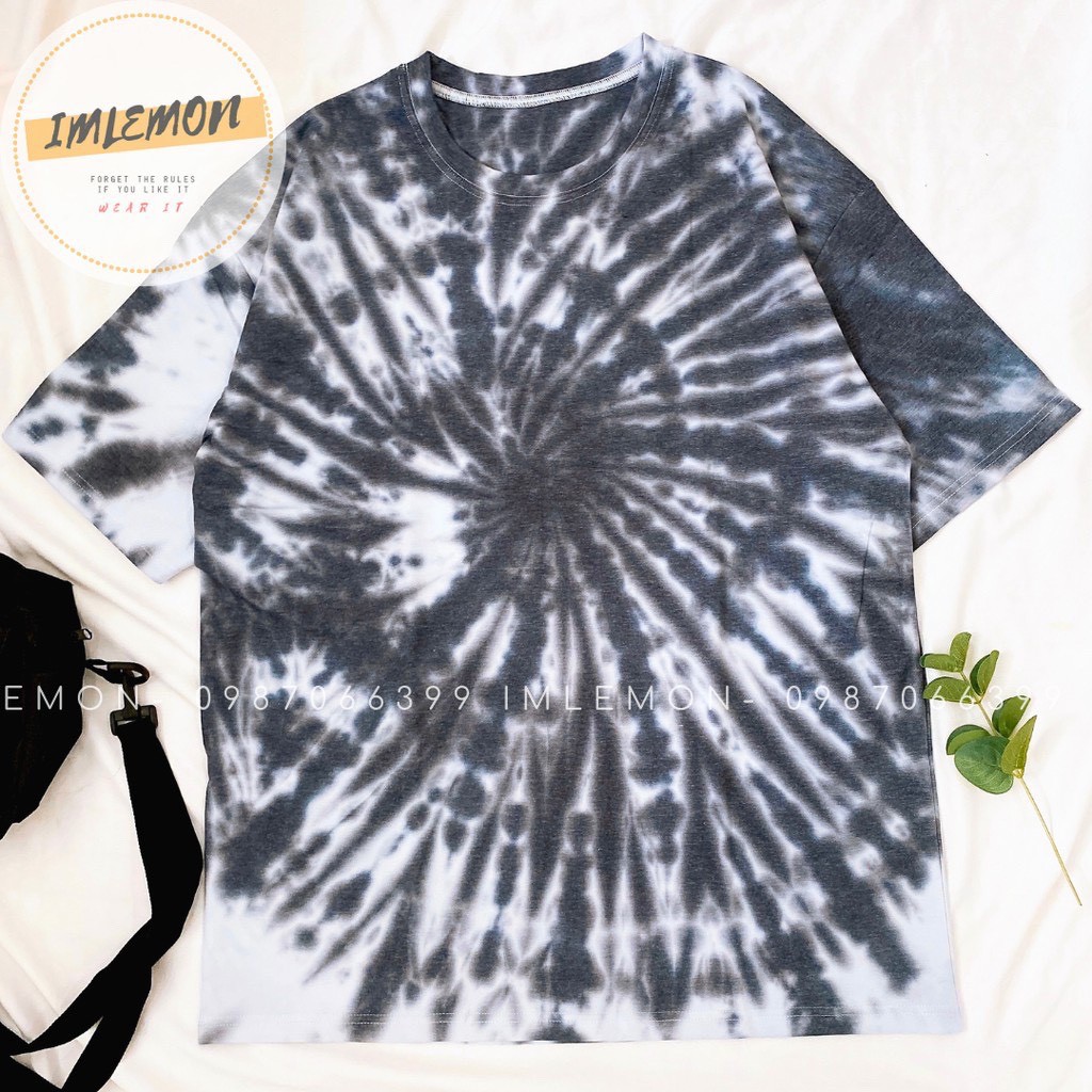 Áo thun tay lỡ loang màu tie dye chất đẹp [đen xoáy] sỉ 55k