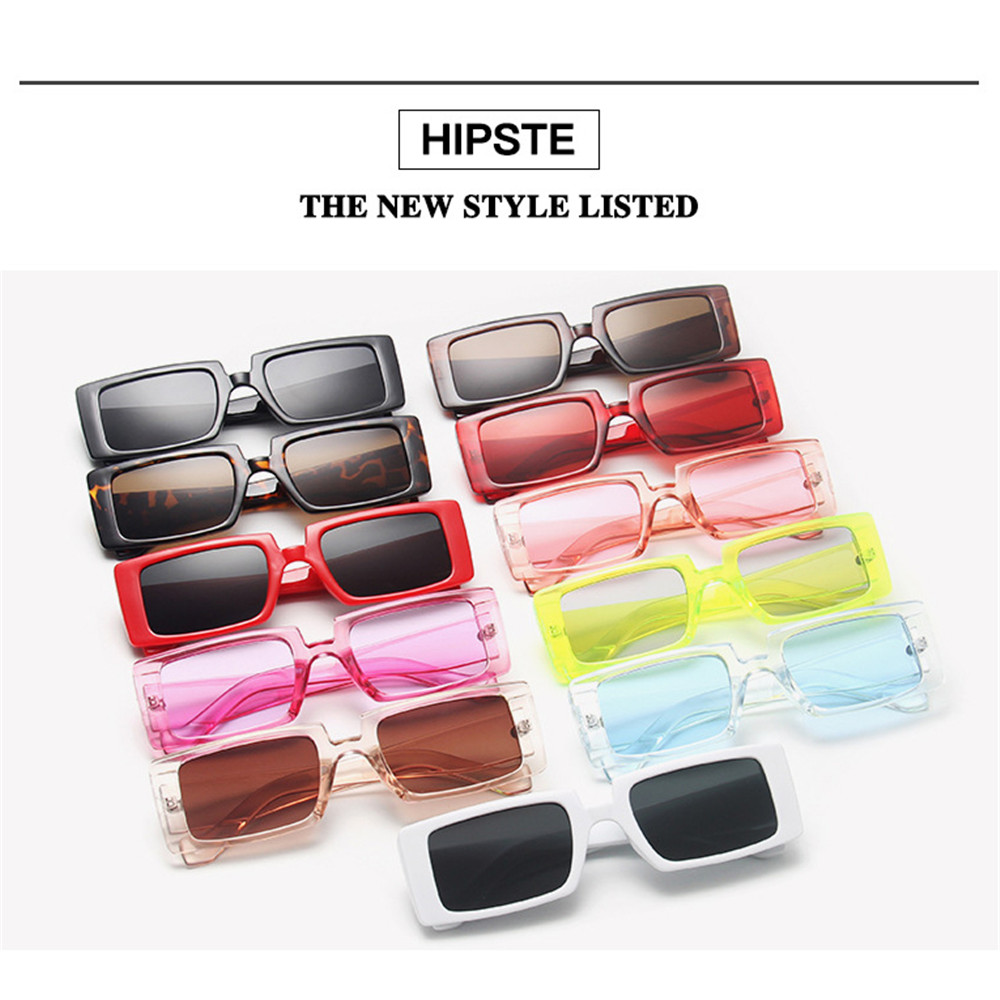 YVETTE Candy Color Wide Frame UV400 Eyewear Female Shades Small Rectangle Sunglasses