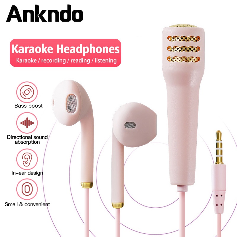 Tai nghe ANKNDO mini có dây 3.5mm tích hợp micro luyện tập hát karaoke trực tiếp trên điện thoại