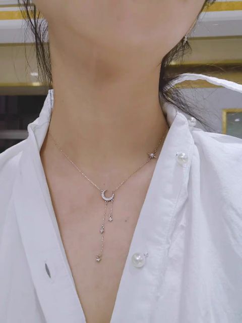 Vòng cổ đính pha lê mặt trăng sao lấp lánh đeo được 2 kiểu chocker / thả lỏng