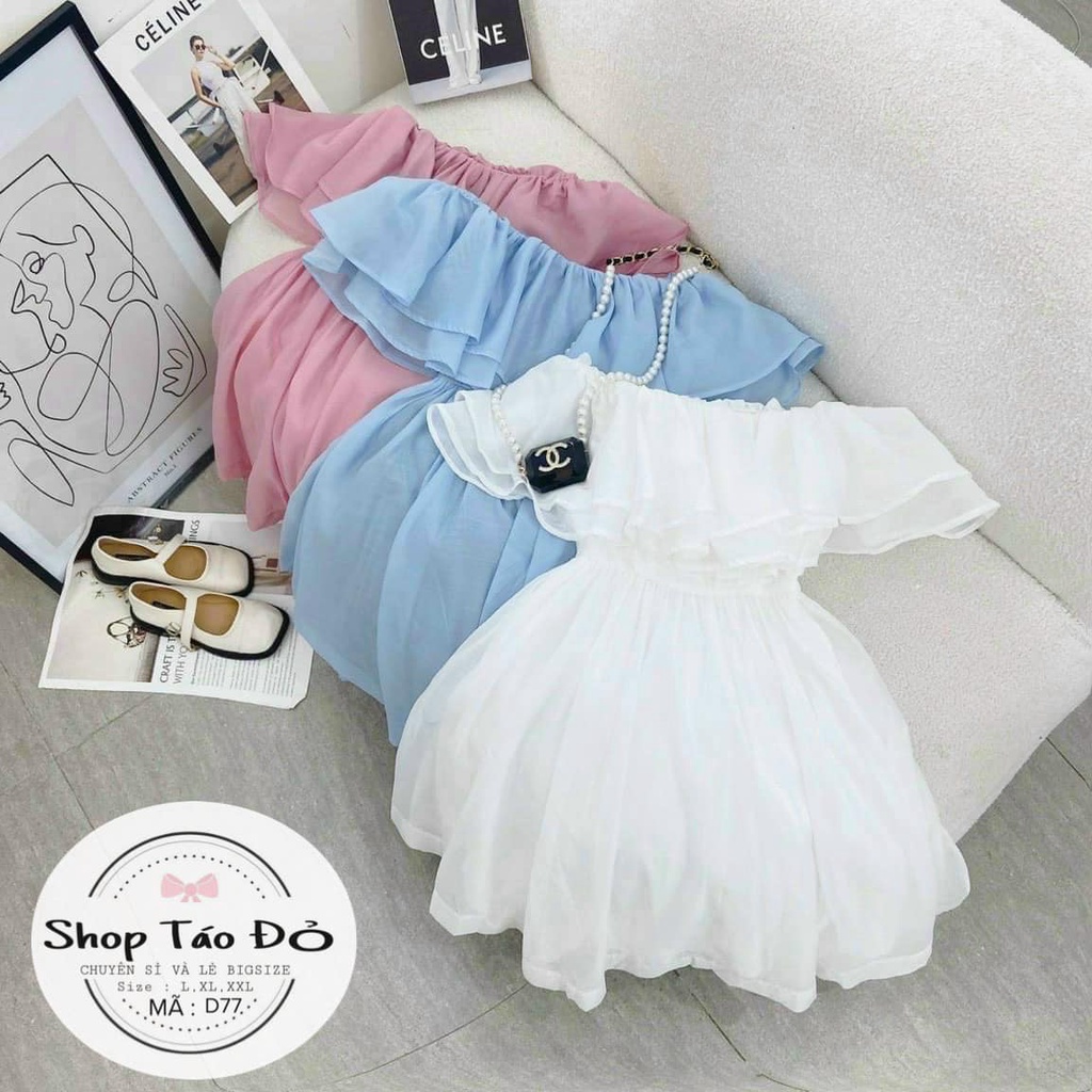 Đầm JUM trễ vai voan dáng xòe tiểu thư form ngắn D77  🍎🍎🍎