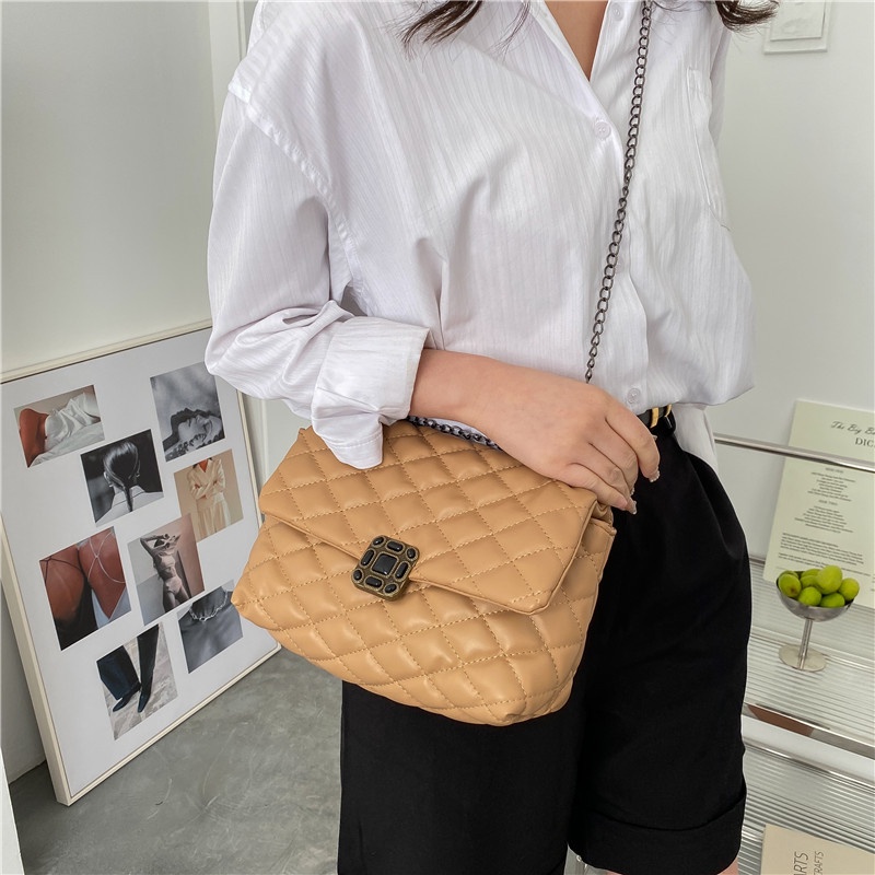 Túi đeo vai IELGY hình vuông cỡ nhỏ thêu họa tiết độc đáo chốt cài thời trang cho nữ