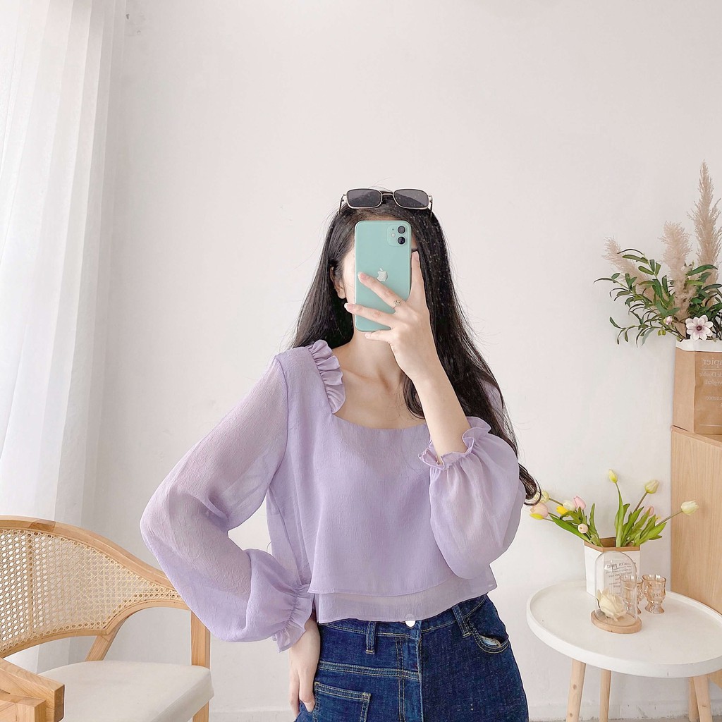 [Mã WASKT304 giảm 15% tối đa 30K đơn 99K] Áo Kiểu Cổ Vuông Tay Dài_Nhienvintage AA474 | BigBuy360 - bigbuy360.vn