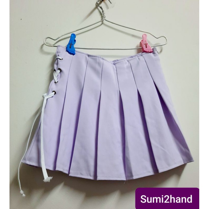 Chân váy tennis xếp ly phối dây đan màu tím pastel dễ thương (thanh lý)