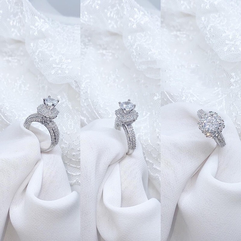 Nhẫn xi bạch kim hột cao xoàn siêu đẹp Kami