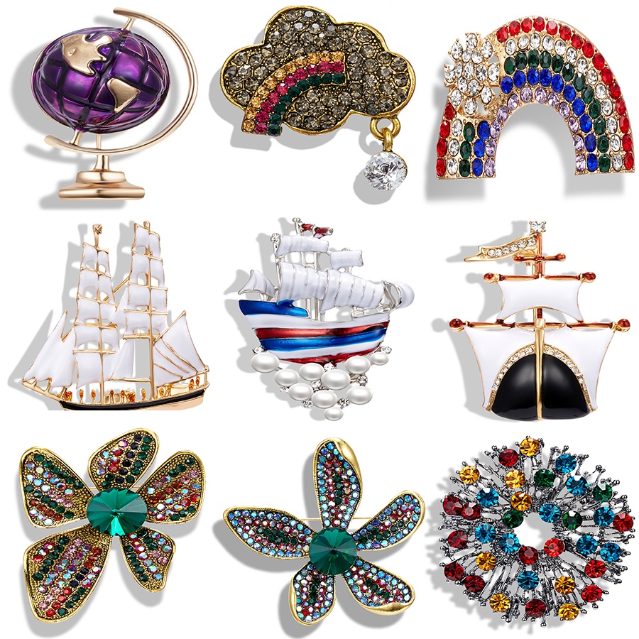 Ghim Cài Áo Hình Con Tàu Đính Ngọc Trai Nhân Tạo Thời Trang