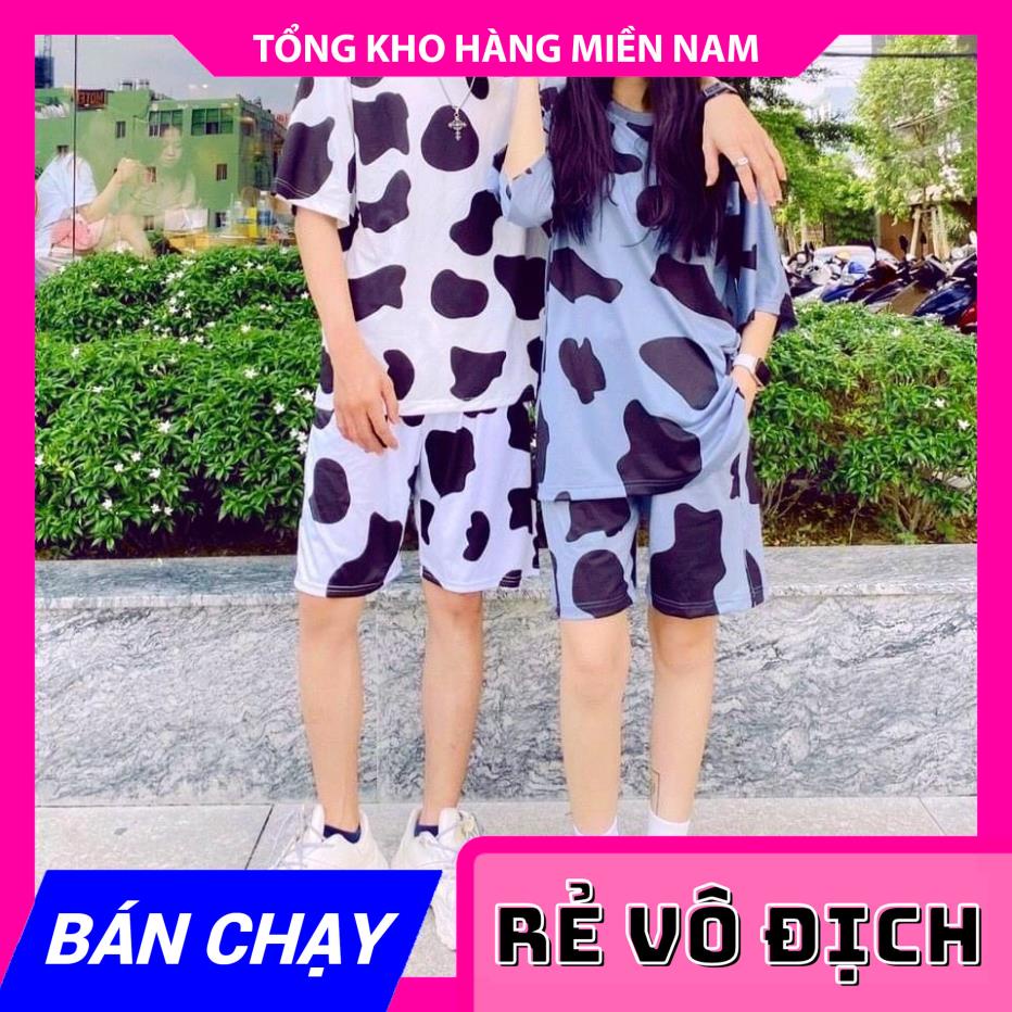 Đồ bộ bò sữa mặc nhà Vải thun mềm mịn mát co giãn tốt in họa tiết hoạt hình bò sữa dễ thương Đồ bộ cho bé