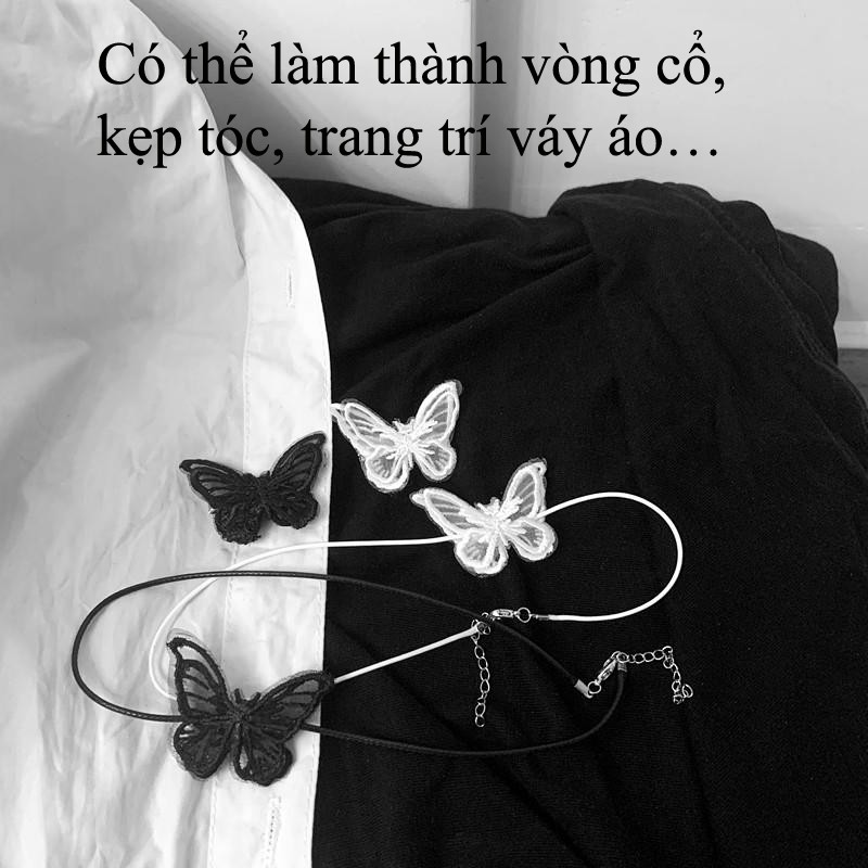 Set 4 bướm thêu trắng đa năng làm kẹp tóc dây chuyền khâu váy áo