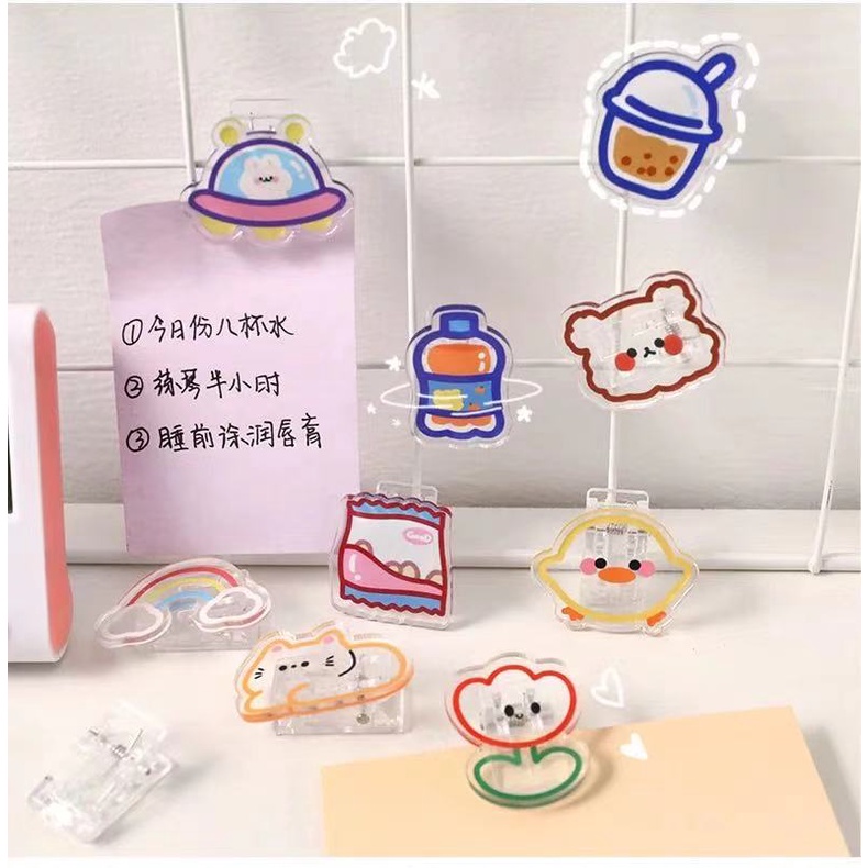 Kẹp Giấy Ghi Chú Bằng Acrylic Họa Tiết Hoạt Hình Dễ Thương Xinh Xắn