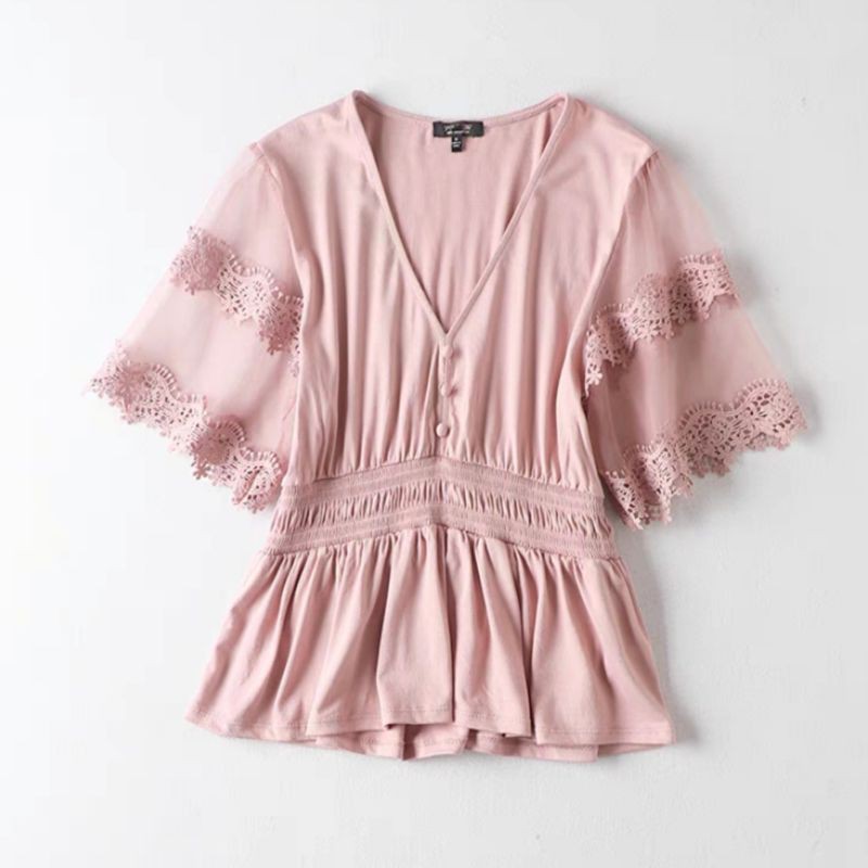 {3 màu} Áo peplum tay ren phối cúc Willow xuất Mỹ