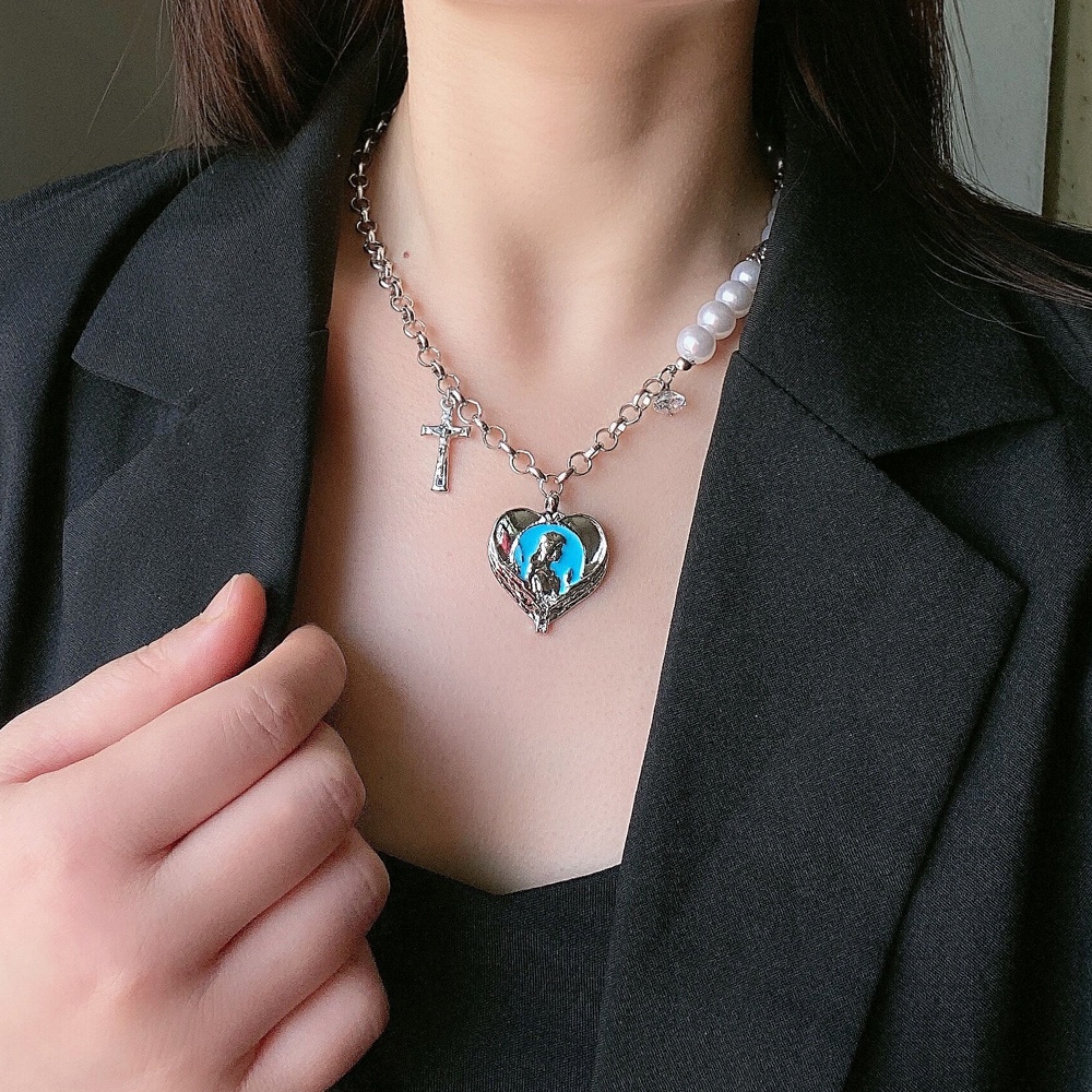 Vòng cổ Kim Loại Hình Chữ Thập Đính Ngọc Trai Giả Thời Trang