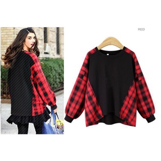 Áo thun big size tay dài phối caro 2 bên hông size đại 4Xl 85-100kg