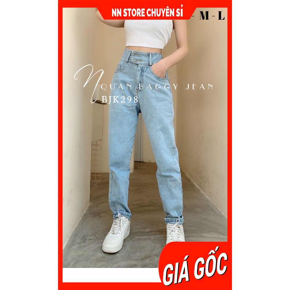 Quần baggy jean nữ lưng cao chất jean dày đẹp  Quần jean nữ cạp cao BJK298