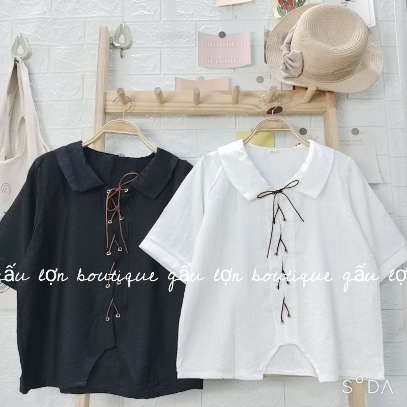 áo sơ mi kiểu đan dây dáng ngắn hàn quốc