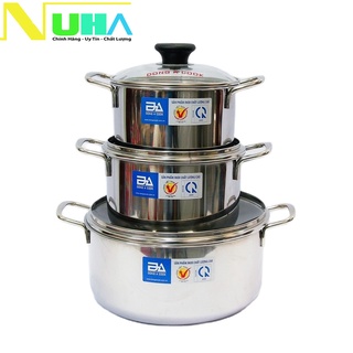 Bộ nồi inox cao cấp nắp kiếng 3 cái Đông Á, quai đúc siêu bền, chống hoen rỉ, chống bám bẩn