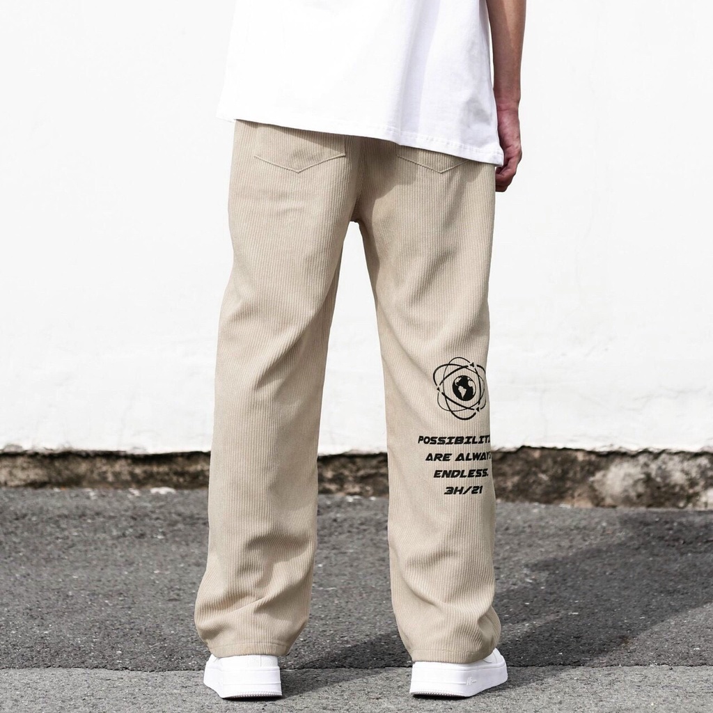 Quần Ống Rộng Baggy 𝐈𝐧 𝐂𝐡𝐮̛̃ Lưng Cao Chất Liệu Kaki Nhung Tăm Unisex Nam Nữ Phong Cách Hàn Quốc Ulzzang