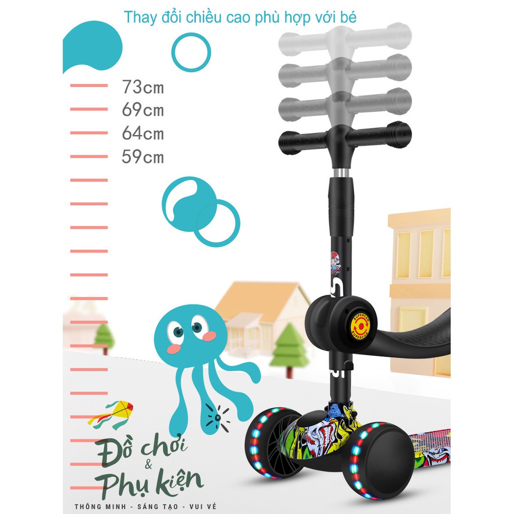 Xe trượt scooter cao cấp GRAFFITI 2 trong 1 cho bé 2-14 tuổi