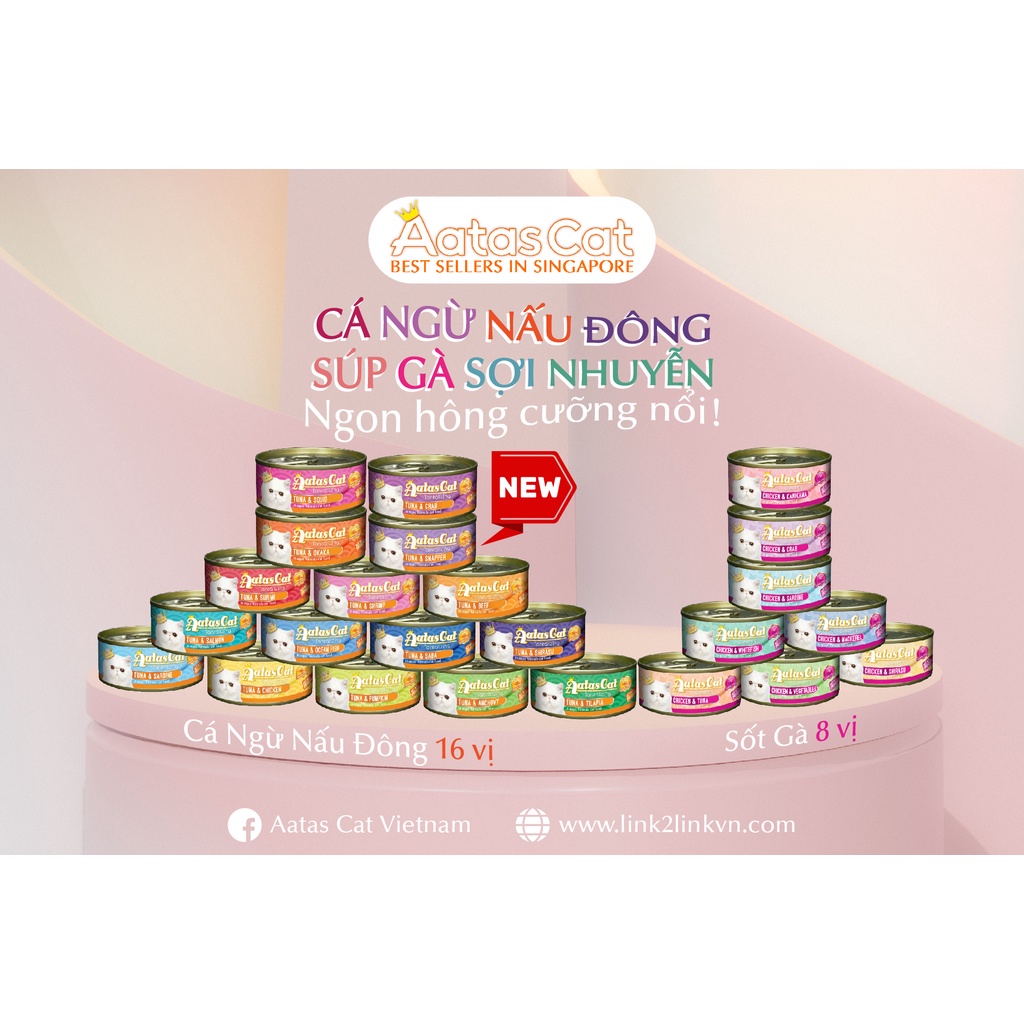 Thùng 24 lon pate cho mèo Aatas cat lon 80g, thức ăn tăng cân mèo lớn nhỏ Con Mèo Xiêm