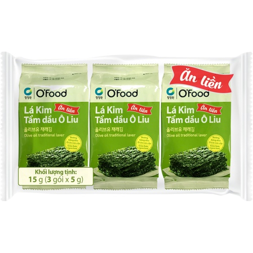 Lá kim tẩm dầu oliu ăn liền Ofood lốc 3 gói x 5g