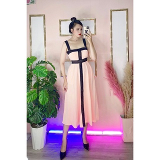 Đầm maxi lưng thun 2 dây phối ren