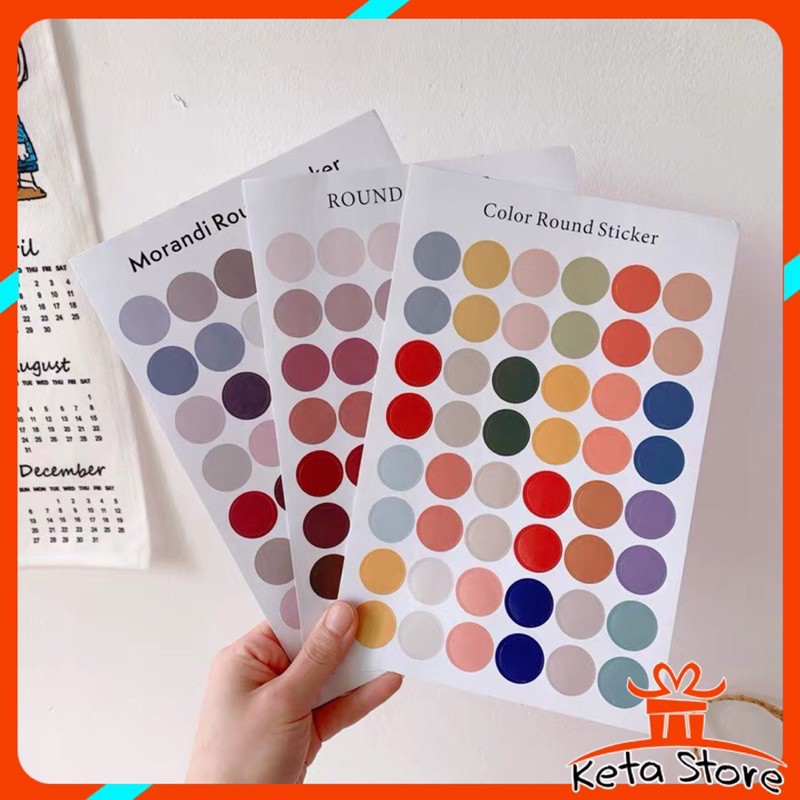 Sticker dán trang trí chấm tròn nhiều màu sắc 48 sticker tròn