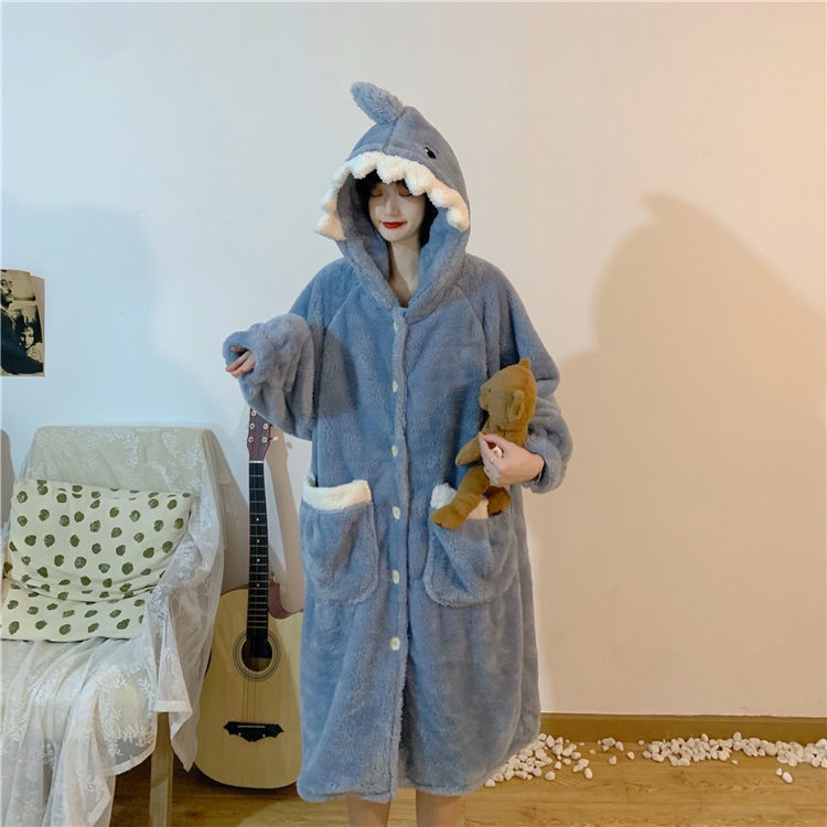 Bộ đầm ngủ + quần ngủ hình cá mập dễ thương thời trang mùa đông dành cho nữ (có bán lẻ) | BigBuy360 - bigbuy360.vn