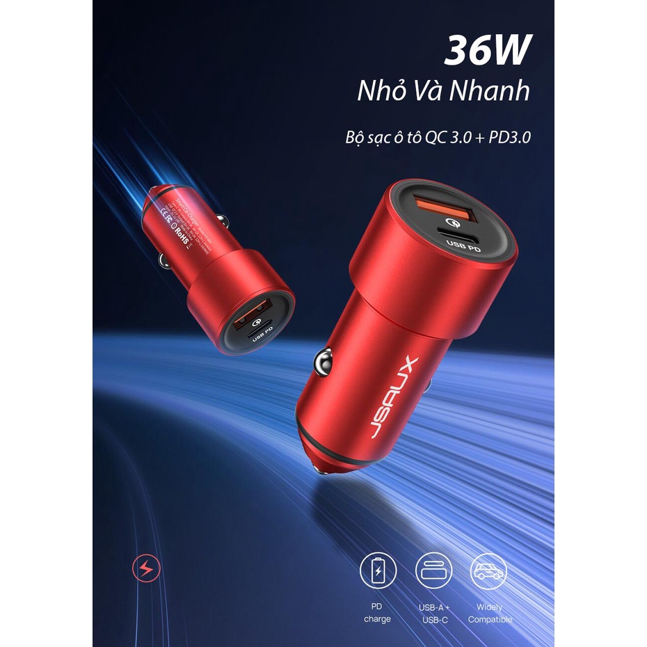 Tẩu Sạc Nhanh 36W JSAUX YYS024 - Thiết Kế 2 Cổng USB-A &amp; USB-C Giúp Sạc Thiết Bị Một Cách Nhanh Chóng