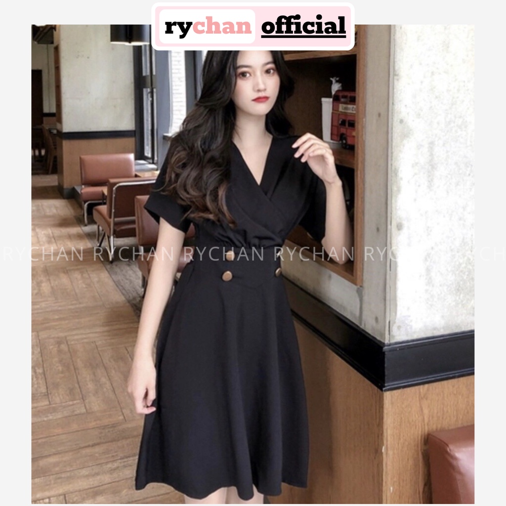 DX106 - Đầm Xòe Đắp Chéo Đính Cúc 2 Màu