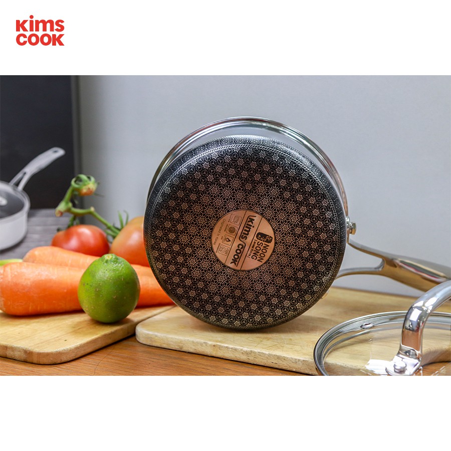 Quánh chống dính Kims Cook Blackcube 2 mặt  inox 3 lớp đúc liền đáy từ nắp kính siêu bền , cào không xước