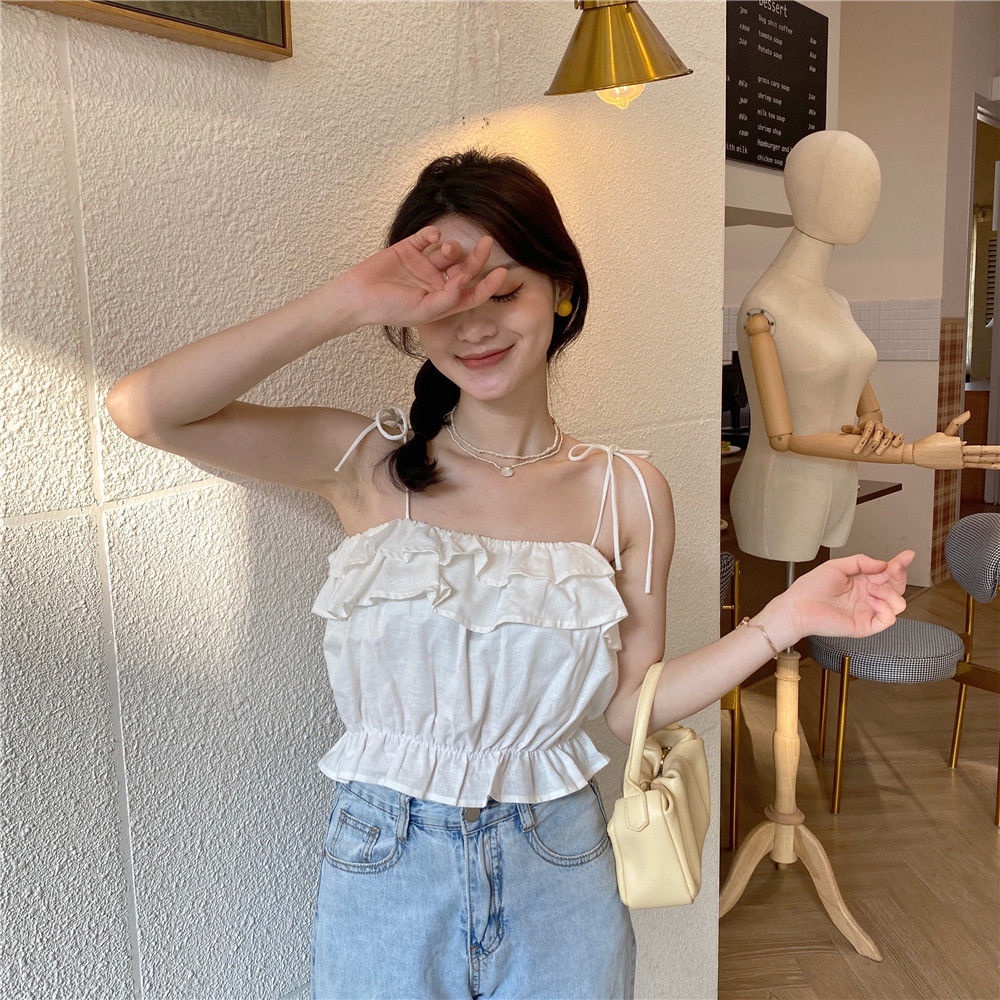 Áo Hai Dây Thiết Kế Mới Đính Nơ Xinh Xắn Thiết Kế Mỏng Thời Trang Dành Cho Nữ