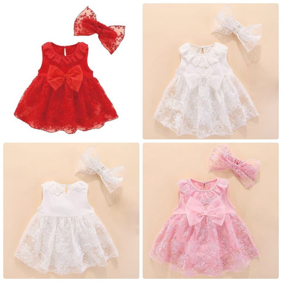 Váy kèm nơ, váy kèm mũ cho bé 0 - 12 tháng