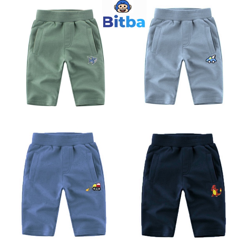 Quần lửng cho bé trai chất cotton họa tiết thêu động vật Bitba