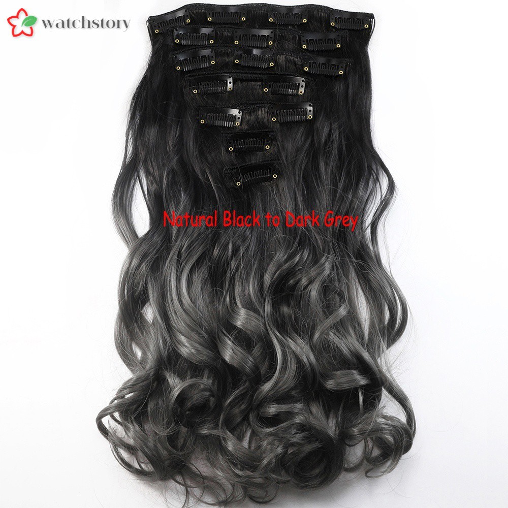 WS curlywavyhair 20\'\' Long Curly Wave Women 7pcs/set Clip in Hair Extension Highlight Synthetic Om