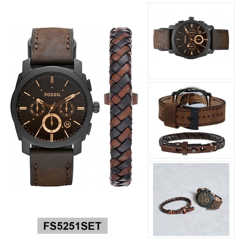Đồng hồ nam dây da Fossil Chronograph FS5251SET